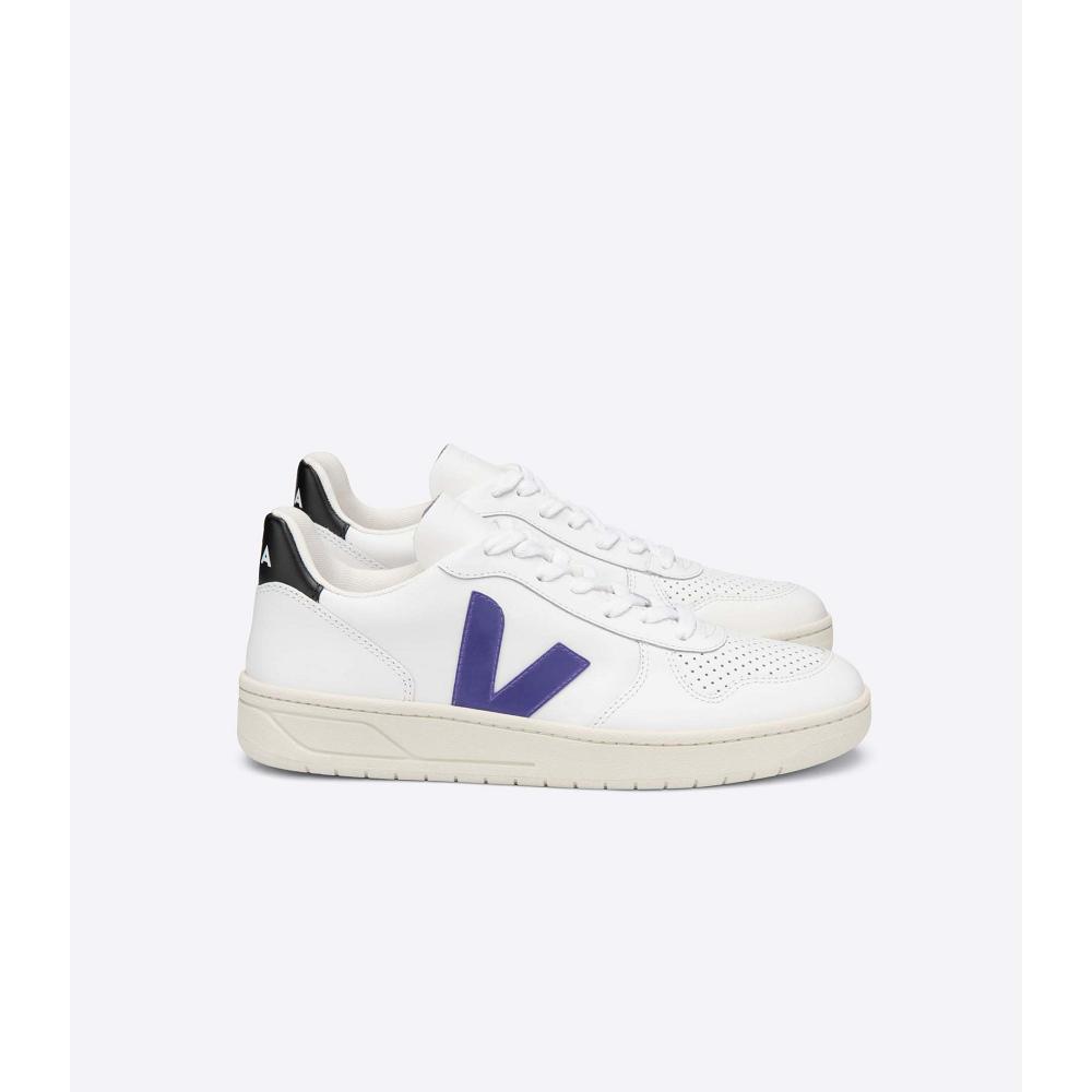 Veja V-10 LEATHER Men\'s Sneakers White/Purple/Black | CA 328VRW